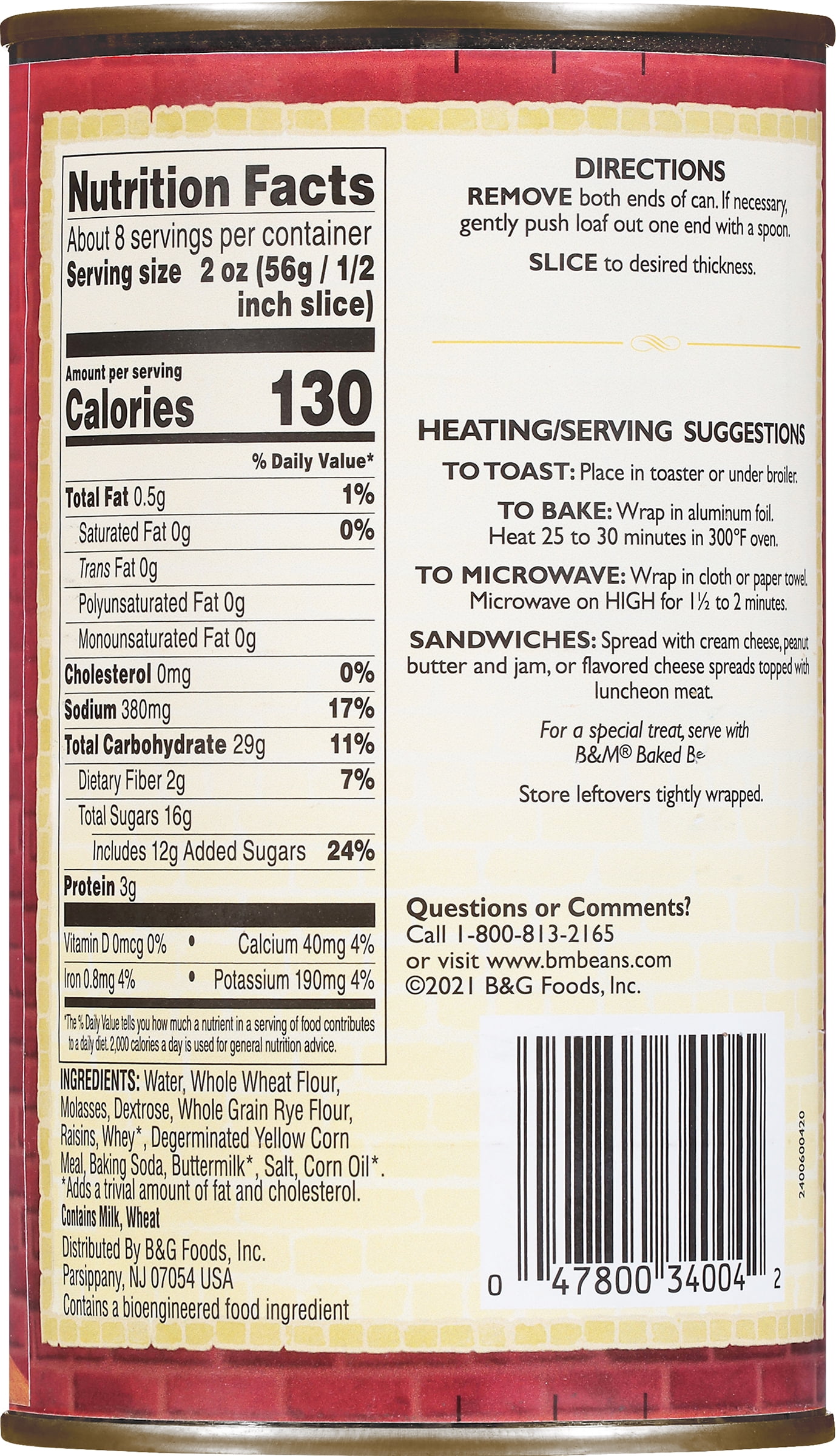 (2 pack) B&M Brown Bread Raisin, Shelf-Stable, 16 oz Can