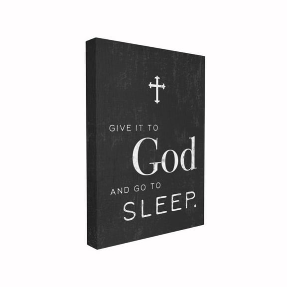 The Stupell Home Decor Collection Give it to God' Cross Black and White Typography Stretched Canvas Wall Art, 16 x 1.5 x 20