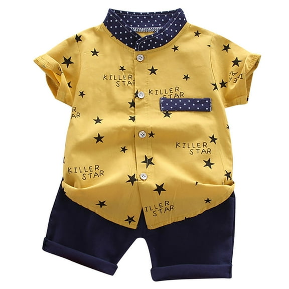 EnJoCho 6 Month Jacket Toddler Kids Baby Boys Star Letter Gentleman Shirt Tops Shorts Outfits Set Children Boy Fashion Clothing Sets 12-18 Months