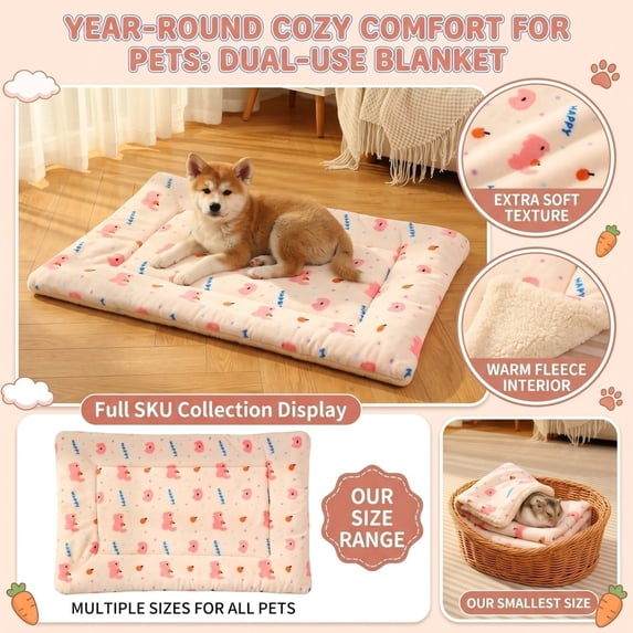 Pet Blanket Cover, Multi-Purpose All-Season Soft Fleece Sleeping Mat Reversible Warm Throw Lightweight Breathable Dog Cat Furniture Protector Indoor Outdoor Rug Pink