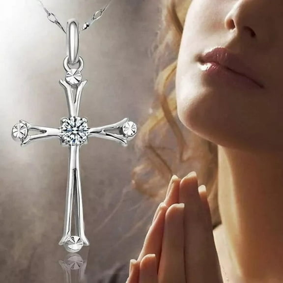 Fashion Jewelry Without Chain Zircon Silver Cross Pendant Necklace Pack of 5