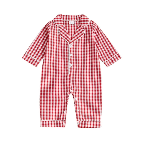 aturustex Baby Classic Plaid Loungewear for Toddler Girls Boys Pajamas Rompers 0 3M 6M 12M 18M 24M Infant Turn Down Collar Jumpsuits Long Sleeve BodysCute Daily Spring Fall Sleepwear Outfits