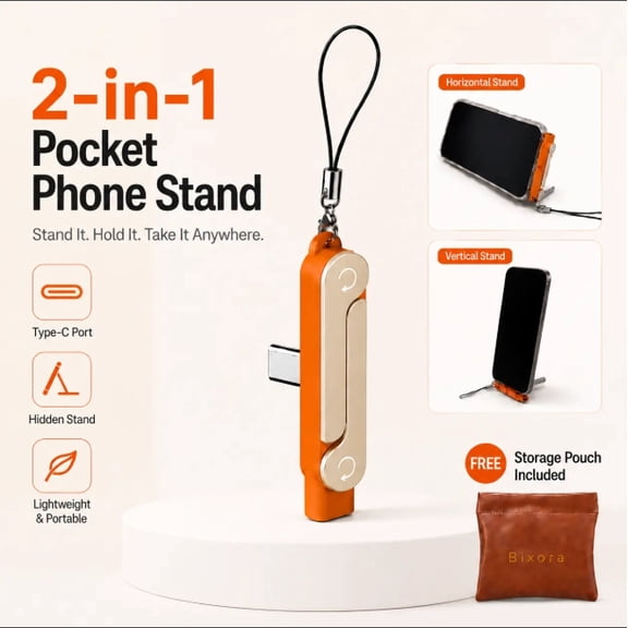 240W Type-C Cell Phone Charging Stand, Foldable Cell Phone Stand, Type-C Compatible Charging Cable Connector (Orange)
