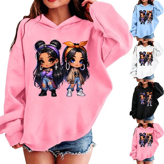 Shadoumai Cute Hoodies for Girls Kids Printed Pattern Long Sleeve with Pockets Soft Casual Outwear Coat Children Kid's Fall Winter Outfits