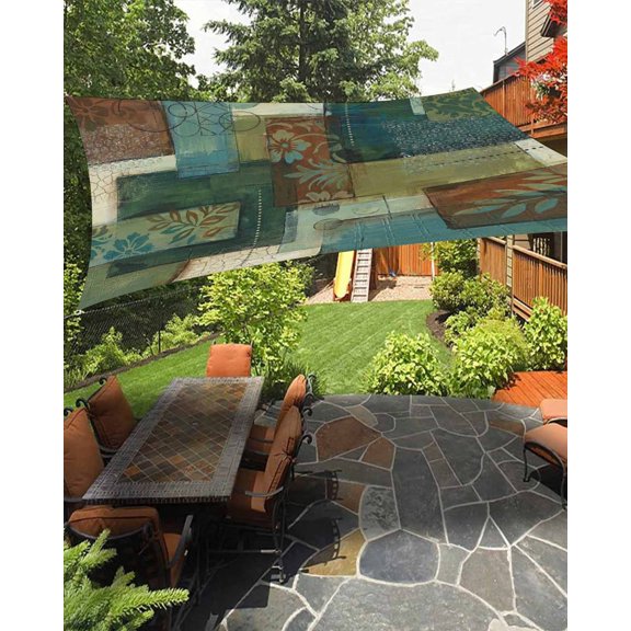 Bohemian Sun Shade Sail 6.5'X10' Vintage Floral Texture Geometric Plaid Patchwork Art UV Block Outdoor Sail Shades Breathable Waterproof Rectangular Sunshade for Patio Garden Pool Pergola Porch