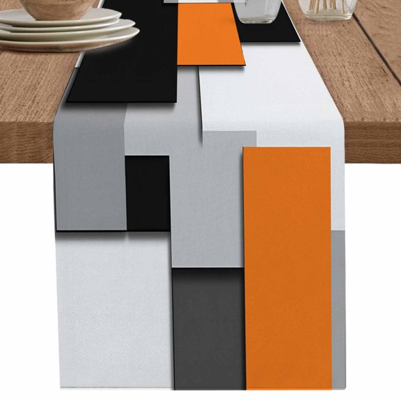nqOlkjepod Orange Grey Black Geometric Table Runner 60 Inches Long Farmhouse Dress Scarves, Modern Abstract Art Dining Tablerunner for Coffee Table/Kitchen Island/Party Décor, 13" x 60"