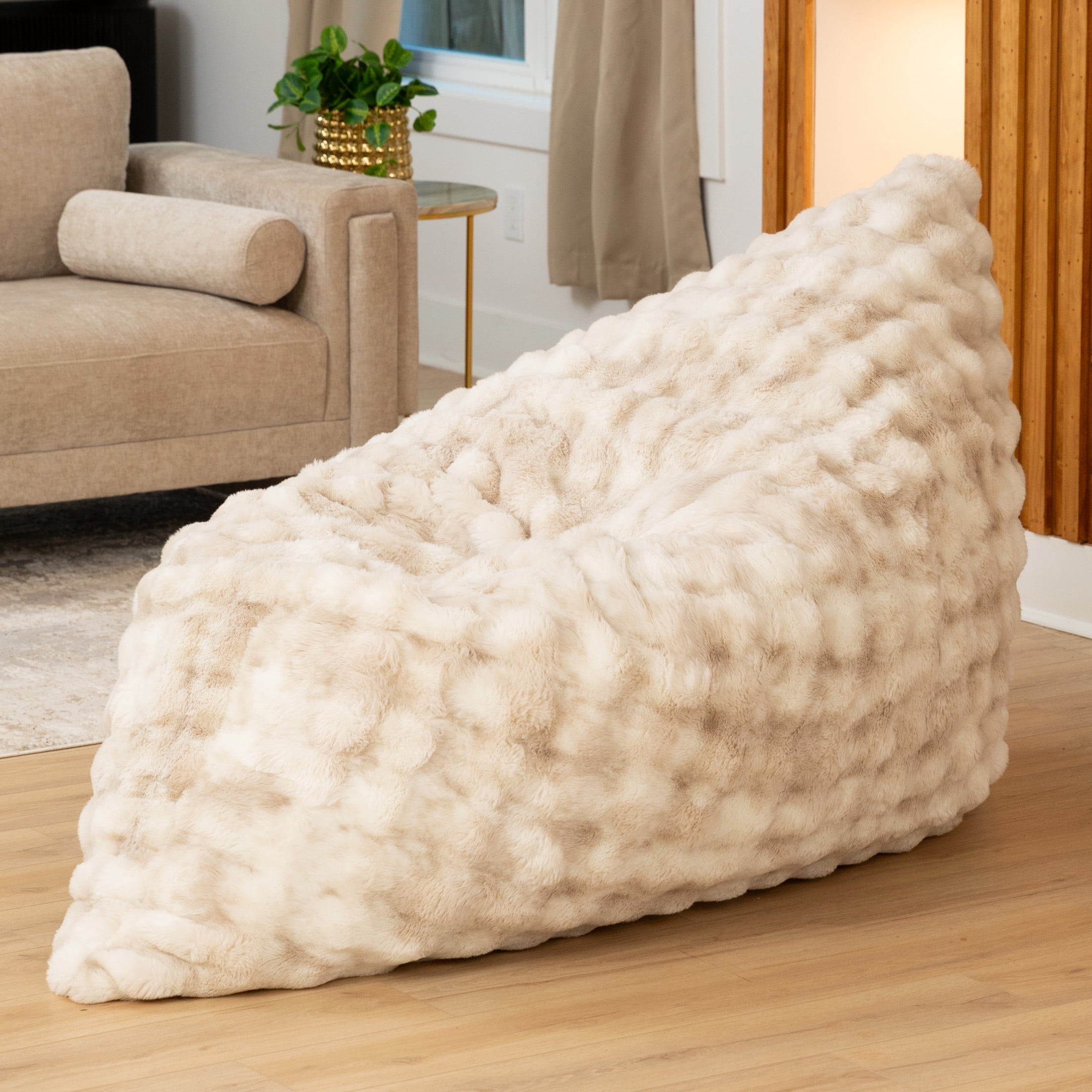 Raven-Symoné Home Pillow Saxx LoungePuff, Giant Floor Pillow & Faux Fur Lounger - Phantom Cream