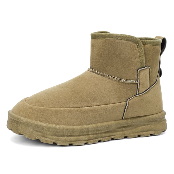 Men's Slip-On Fleece Lined Short Winter Snow Boots, Adult Male Round Toe Suede Upper Footwear with Thick Platform Outsole for Cold Season Daily Wear