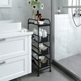 thumbnail image 4 of Slim 4-Tier Utility Cart, Narrow Rolling Storage Shelf for Kitchen and Bathroom, Mobile Organizer with Wheels, Black, 4 of 8