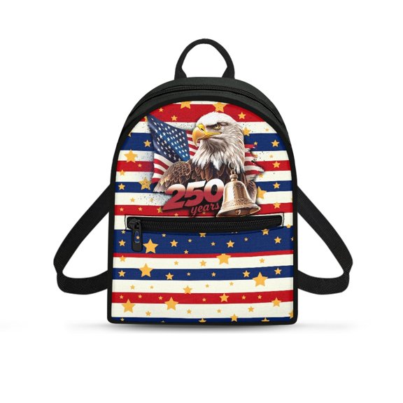Eheartsgir American Eagle Flag Print Travel Rucksack Zipper Closure Small Backpack for Work Outing, Polyester Lightweight Mini Backpack