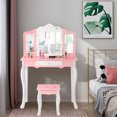 thumbnail image 2 of Infans Kids Vanity Princess Makeup Dressing Table Chair Set W/ Tri-folding Mirror Pink, 2 of 7