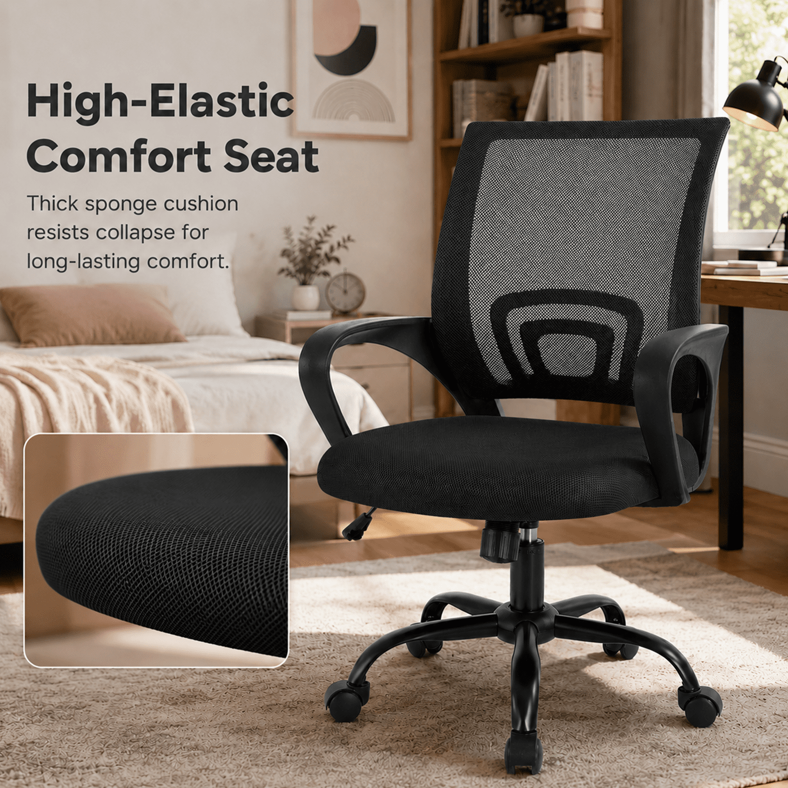 Alvantor 2 Set Office Chair, Ergonomic Mesh Desk Chair with Lumbar Support and Fixed Armrests, Adjustable Height & 360° Swivel, 250lbs