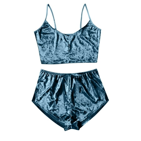 

Fengqque Women s Sexy Homewear V-Neck Golden Diamond Velvet Sling Set Sexy Lingerie