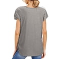 thumbnail image 2 of Deago Womens Loose Fitting Zip Up Deep V Neck Short Sleeve Tops Tunic Casual T Shirts Blouse (Gray, M), 2 of 8
