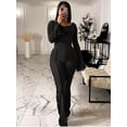thumbnail image 3 of LovelyWholesale Long Sleeve Round Neck Line Stitching Flared Women's Pants Set, 3 of 3