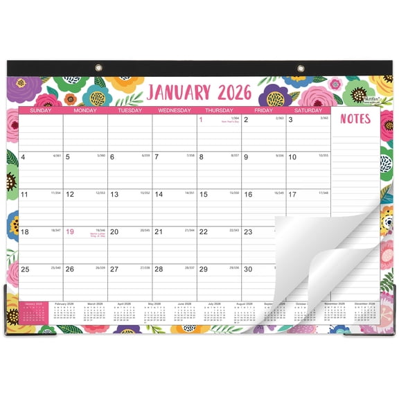 2026 Desk Calendar, 12 Month Planner Jan 2026 to Dec 2026, Large 17 x 12 Inch, Desk Pad with Notes Space, Corner Protectors, Office & Wall Calendar, Multicolor