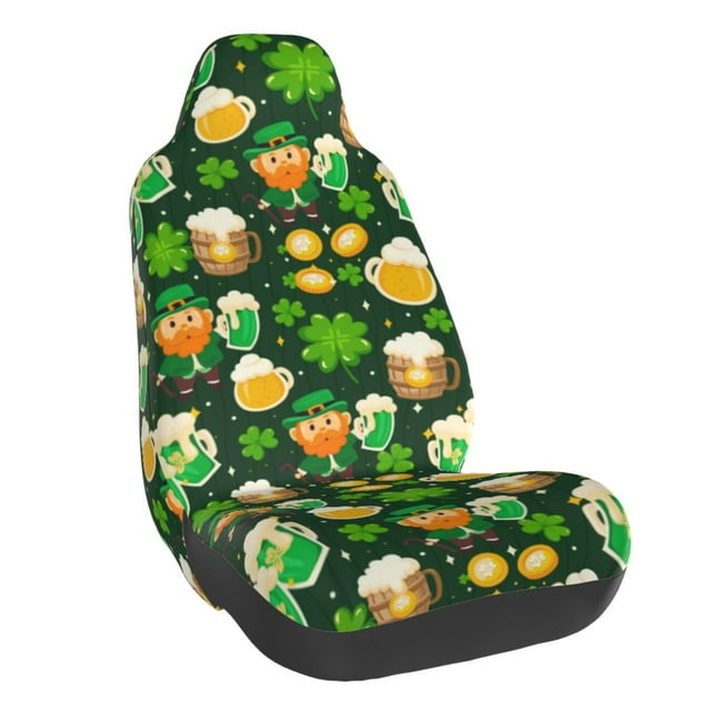 Wukai St Patrick's Day10 Full Set Car Seat Covers with Soft Padding Universal Auto Front Seats Protector and Cushion Mat