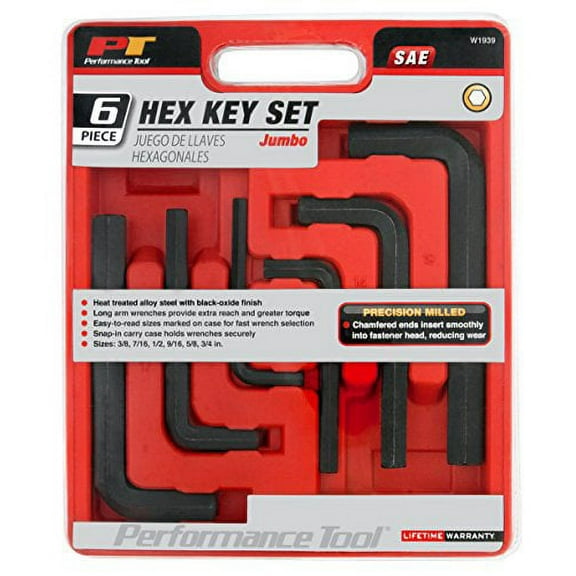 Performance Tool W1939 6 pc JUMBO HEX KEY SET SAE