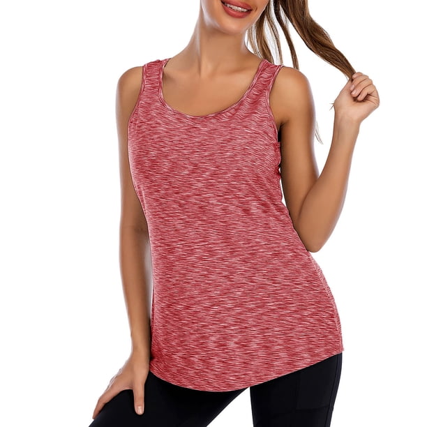 Camiseta sin mangas de entrenamiento holgada con cuello redondo y sin mangas para mujer con sujetado Abanopi Camiseta deportiva