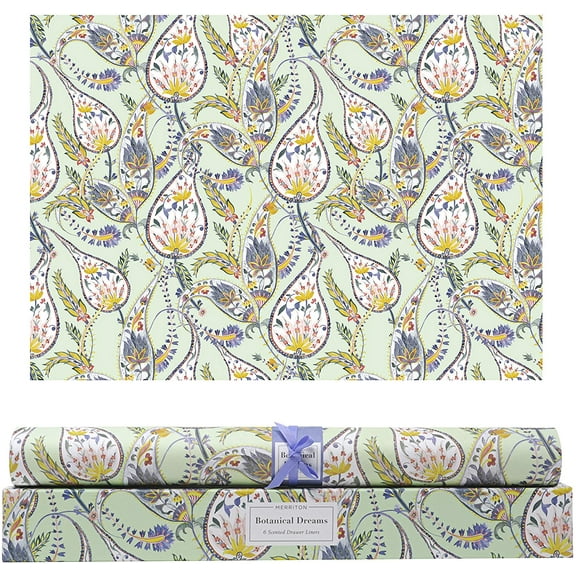 Merriton Scented Drawer Liners, Fresh Scent Paper Liners for Cabinet Drawers, Dresser Shelf, Linen Closet, Perfect for Kitchen, Bathroom, Vanity (6 Sheets) (Botanical Dreams)