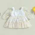 thumbnail image 4 of Baby Girl A-Line Dress Daisy Print Long Sleeves Mesh Tulle Party Dress, 4 of 8