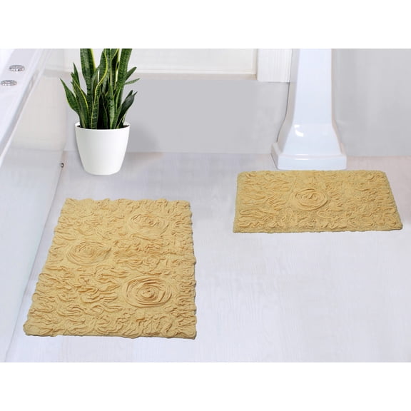 Home Weavers Modesto Bath Rug 100% Cotton Non-Slip Bathroom Rug Set Machine Washable Bathroom Rug-17"x24", Bath Rug- 21"x34", Yellow Color 2 Piece Bath Rug set