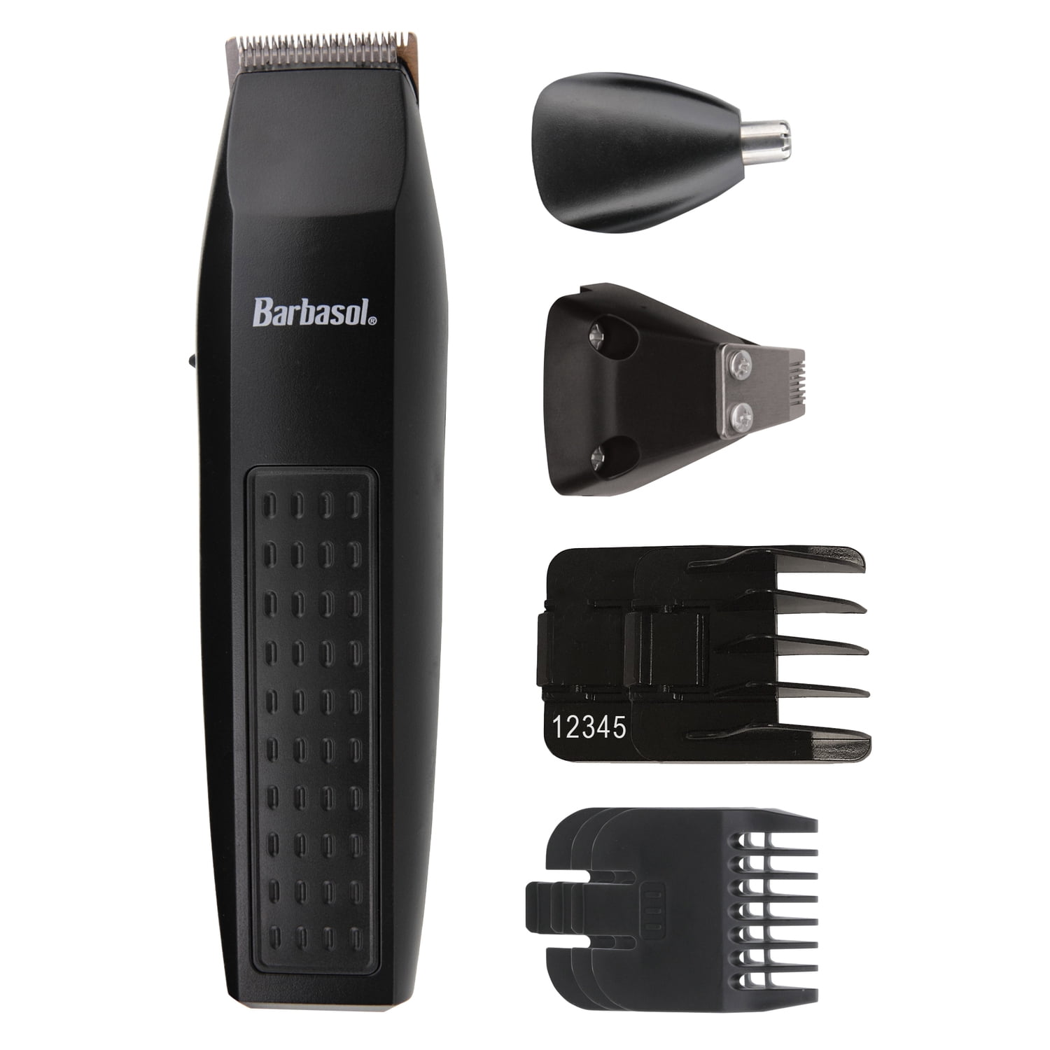 Barbasol Men's Hair Cutting Kit, 7 Piece Set with Beard Trimmer, Ear, Nose & Detail Trimmer Attachment & Accessories, CBT1-4500-BLK