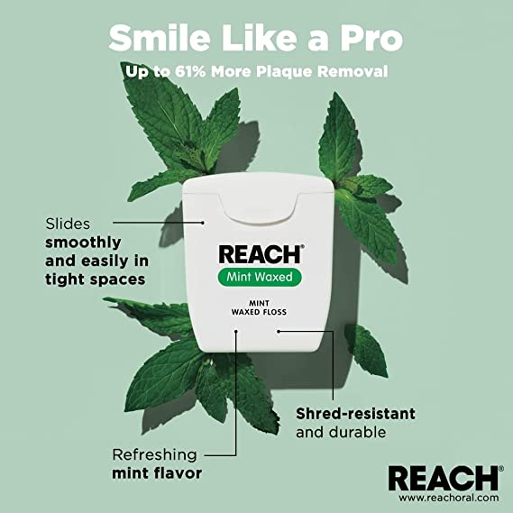 Reach Mint Waxed Dental Floss Optimal Oral Hygiene, 200yd, 4 Pack