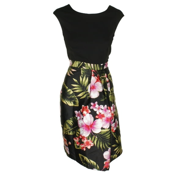 Sangria Womens Black Multi Sleeveless Floral Print A-Line Dress 8