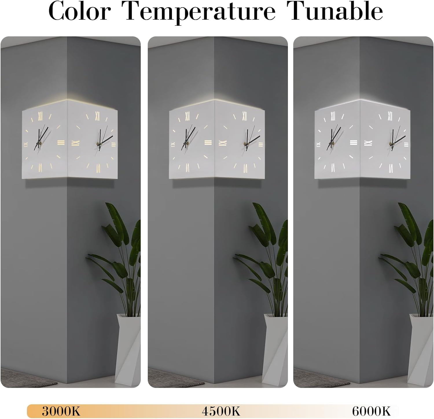 Led Wall Clock 16inch Double Sided Corner Wall Clock with 3 Colors Light Decorative Wall Clock with Remote Control for Living Room Decor (16 inch)