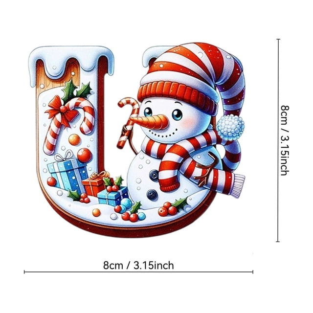 Christmas Tree Ornament Acrylic 2D Snowman Letter Pendant With Red Silk Jute And Gold Ribbons For Holiday Decoration
