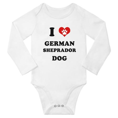 

I Heart German Sheprador Dog Baby Long Rompers Bodysuit (White 6-12 Months)