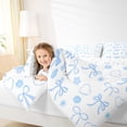 thumbnail image 3 of Manfei Blue Bow Love Heart Flower Bedding Comforter Set for Boys Girls, Cute Ribbon Queen Bedding Sets, Reversible, 7pcs, 3 of 7