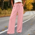 thumbnail image 2 of Horkkom Cotton Linen Pants Women Elastic Waist Drawstring Wide Leg Pants Summer Casual Loose Pants with Pockets XXL, 2 of 8