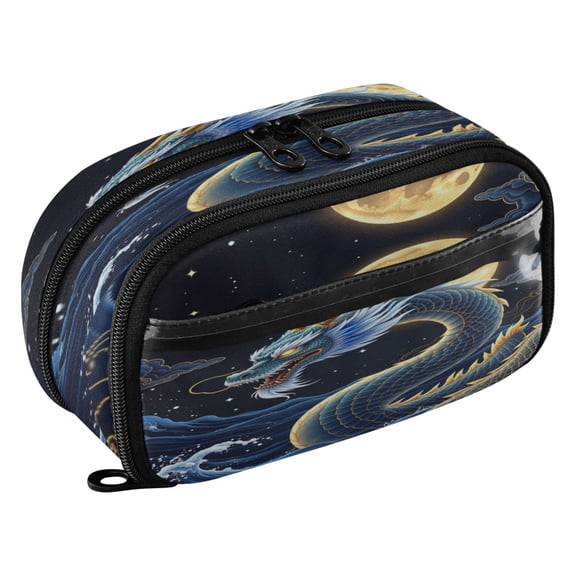Large Pencil Pen Case Capacity PVC Pencil Pouch Makeup Bag for Women Man, Blue SeaPrinted