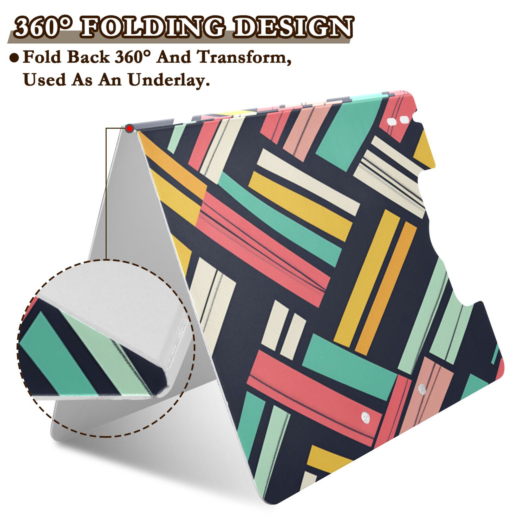 FORMRS A4 Clipboard Folder with Pen Holder Horizontal Foldable School Office Binder, Red Geometric