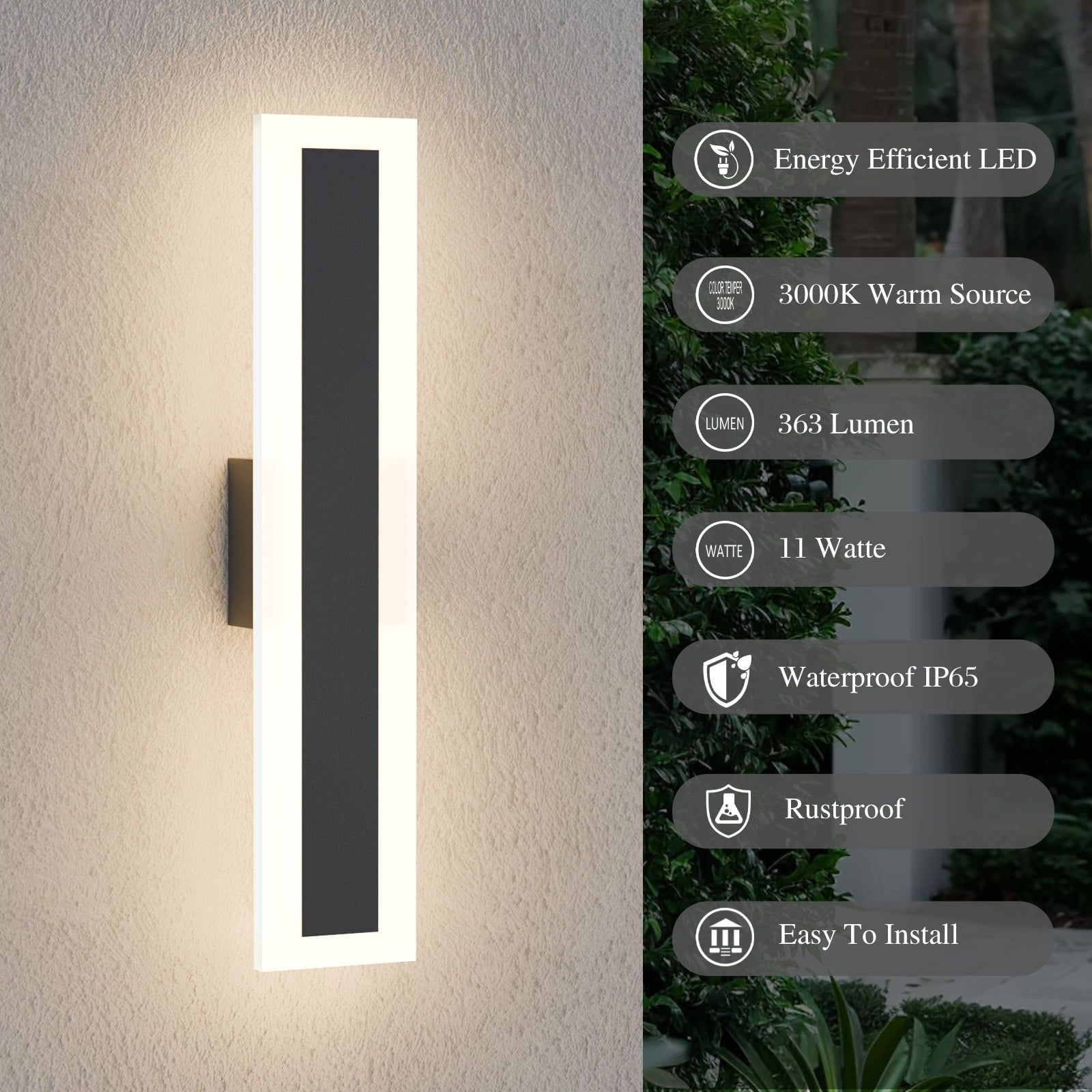 Modern Outdoor Wall Light Exterior Lighting Fixtures LED Linear IP65 Waterproof Wall Lamps Outdoor Wall Sconces Lighting for Porch Patio Garage Yard IP65 Waterproof, 3000K 11W 363LM, 15.8 Inch