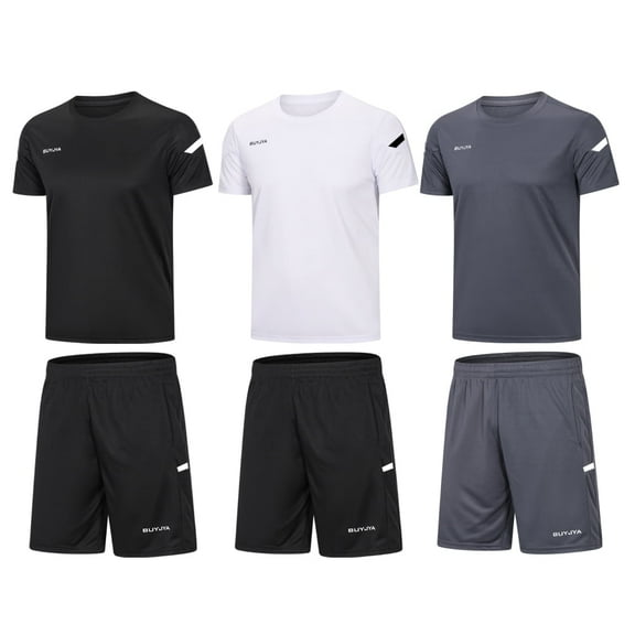 BUYJYA 3Pack Men's Workout Set Gym Clothes Active Shorts Shirt Set for Running Basketball Football and Daily Life,Size S-3XL