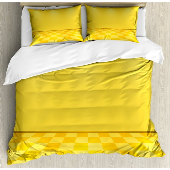 Yellow Duvet Cover Set, Shades of Lemon Yellow in Every Tone Chess Like Pattern Room Interior Image, Decorative 3 Piece Bedding Set with 2 Pillow Shams, Queen Size, Yellow and Cream, by Ambesonne