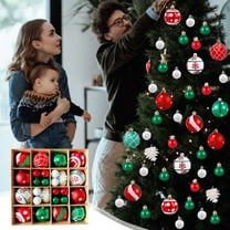 Honeeladyy Christmas Ball Ornaments Set of 42, Glittering Plastic Red Green White Christmas Ornaments, Shatterproof Hanging Ornaments for Xmas Tree, Holiday Party Decor