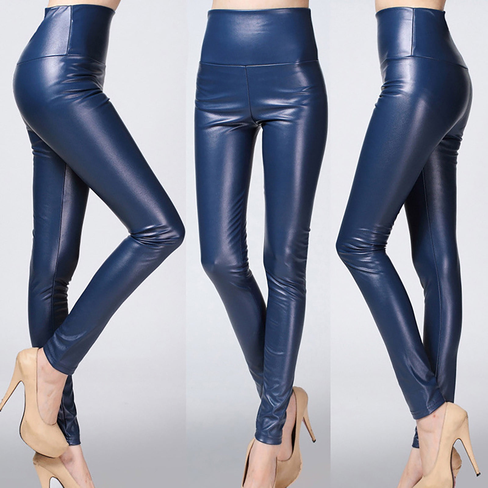 iHPH7 Leather Leggings Faux Leather Leggings for Women Pleather Leggings High Waist Tummy Control Leggings Faux Leather Pants High Waisted Leather Leggings High Waisted Leather Pants Blue 1 XL