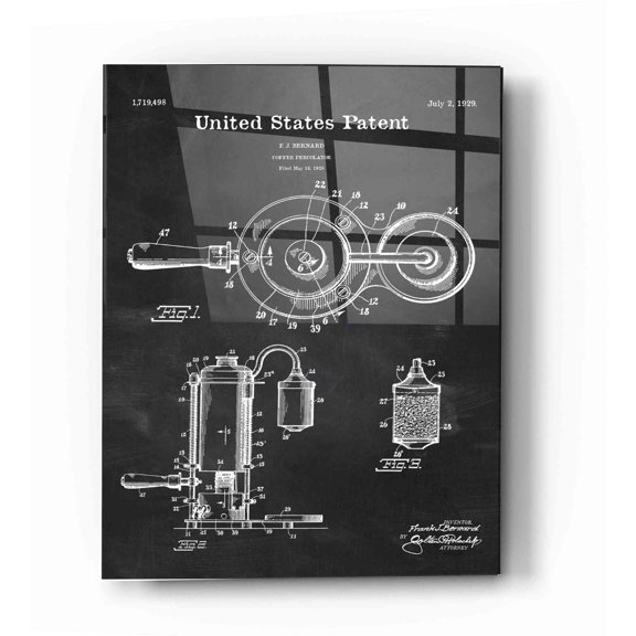 Epic Art 'Coffee Percolator Blueprint Patent Chalkboard' Acrylic Glass Wall Art, 16"x24"