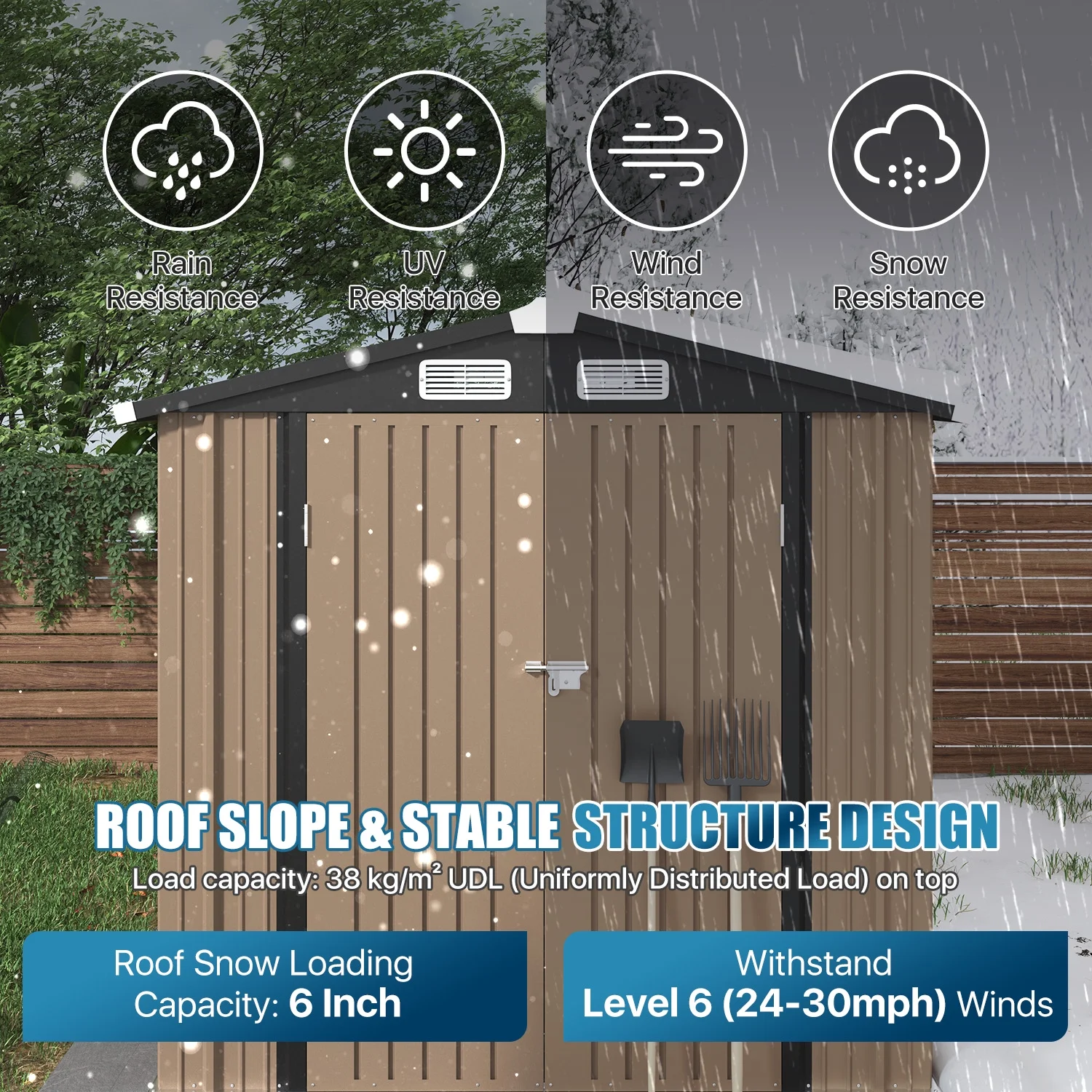 BaPiPro 6x4 ft Outdoor Storage Shed with Built-in Base - Heavy-Duty Metal Workshop Shed with Vents & Lockable Doors for Garden, Bike, and Tool Storage