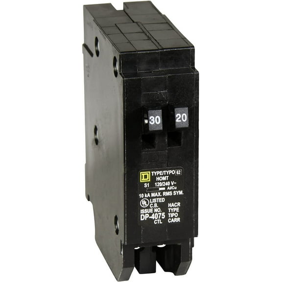 Square D - HOMT3020 Homeline 1-30-Amp 1-20-Amp Single-Pole Tandem Circuit Breaker