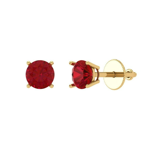 Clara Pucci 0.2 ct Brilliant Round Cut Solitaire Studs VVS1 Genuine Conflict free Red Ruby Solid 18K Yellow Gold Designer Everyday Earrings Screw back