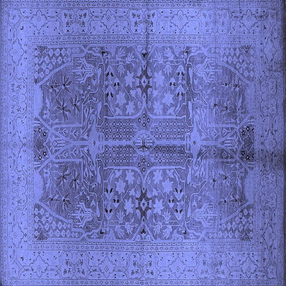 Ahgly Company Machine Washable Indoor Square Oriental Blue Industrial Area Rugs, 4' Square