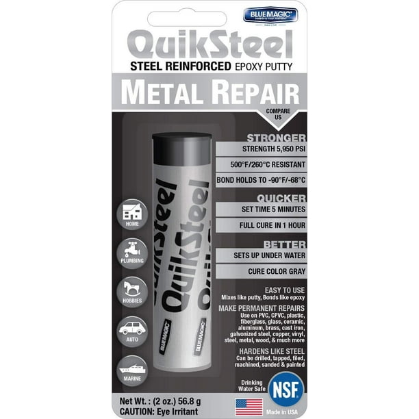 Masilla Epóxica Blue Magic QuikSteel Reforzada con Acero 57 g Gris