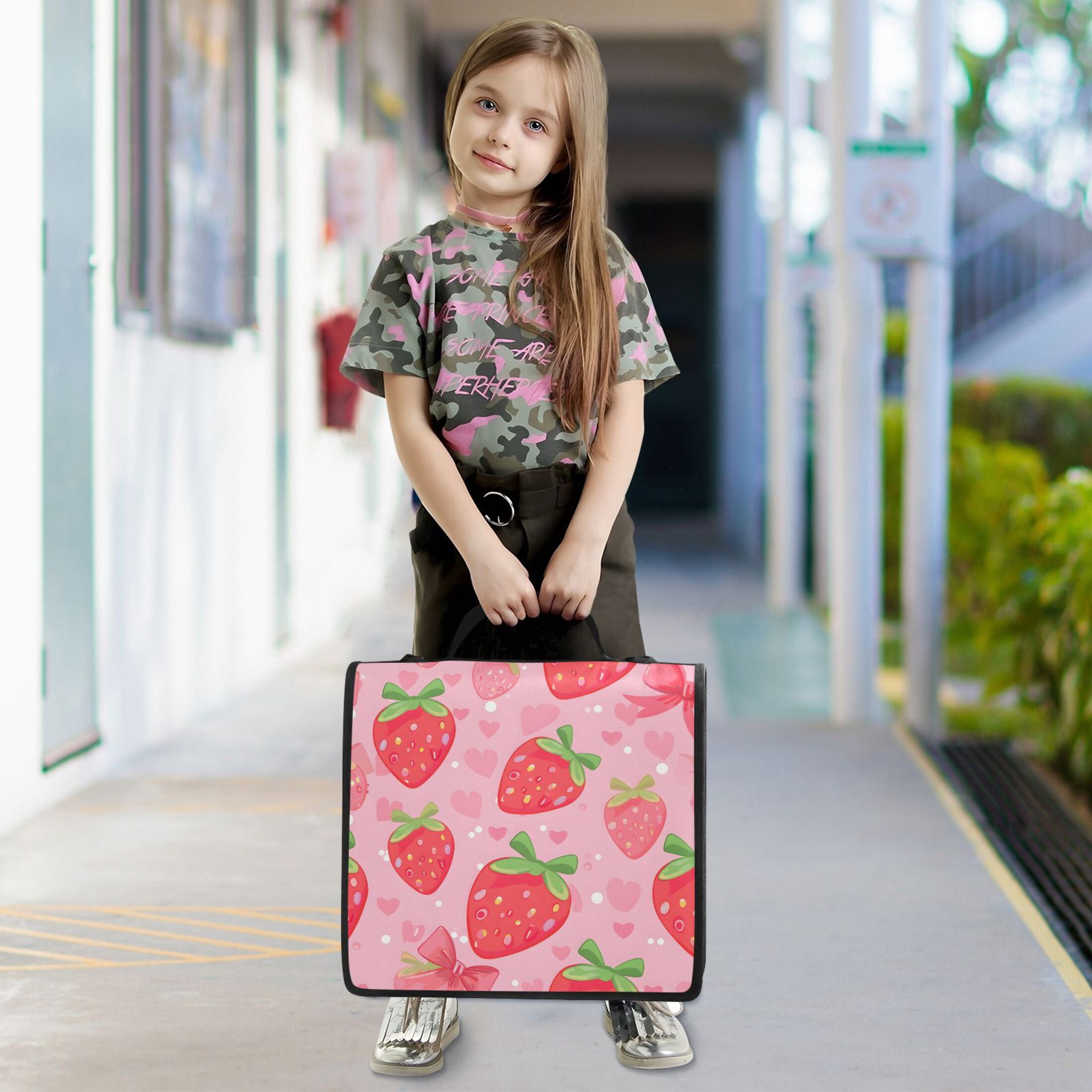 ALAZA Zipper Binder Strawberry and Heart 3 Ring Trapper Keeper File Folder Organizer Bag