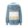 thumbnail image 5 of Winter Hooded for Womens Fuzzy Fleece Jacket Coat Color Block Patchwork Cardigan Faux Fur Coats Outerwear with Pockets, 5 of 5