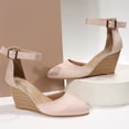 thumbnail image 3 of Women'S Belt Buckle Pointed Toe Wedge Sandals Ankle Strap Closed Toe Wedge Sandals shikongkuajing, 3 of 5